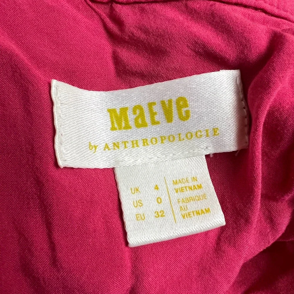 Maeve Anthropologie Ruched Tulle Mesh Tiered Ruffle Skirt Fuchsia Pink Size 0‎